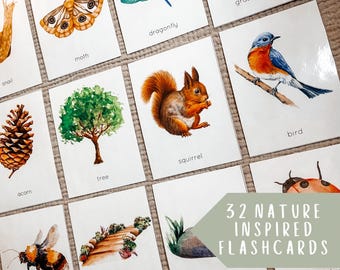 32 Nature Outdoors Inspired Flashcards, Montessori Printable, Kindergarten and Preschool, Instant Download
