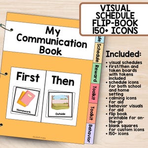 Boek visuele communicatie voor schema, versterking, kalmerende strategieën en gedragsondersteuning, tool voor speciaal onderwijs, bewerkbare download