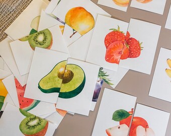 Matching Fruit Cards, Watercolor Montessori Material, Homeschool and Pre-School Educational Printables, Instant Download