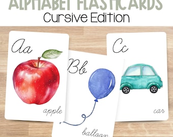 Cursive Alphabet Flash Cards: Watercolor Montessori Printables (Instant Download)