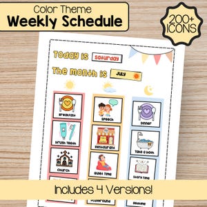 Daily Schedule Calendar and Planner for Toddlers and Kids, Routine and Visual Schedule Chart, Communication Support with Icons- Color Theme