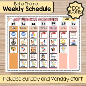 Weekly and Daily Schedule Calendar and Planner for Toddlers and Kids, Routine and Visual Schedule Chart, Communication Support with Icons