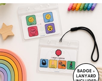 Mini AAC Communication Board: Emotions, Break Card, Lanyard Holder