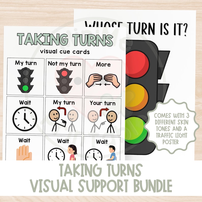 Visual Behavior Cue Cards & Traffic Light Poster | Turn-taking, Sharing ...
