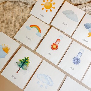 Tarjetas didácticas sobre el clima, material educativo imprimible para educación en el hogar y preescolar, descarga instantánea