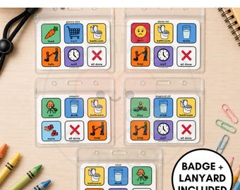 Mini AAC Communication Board: Location Emotions with Lanyard (Double-Sided)