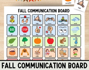 Fall Communication Board Printable – 10 Boards & 40+ Icons- Color-Coded AAC Visuals