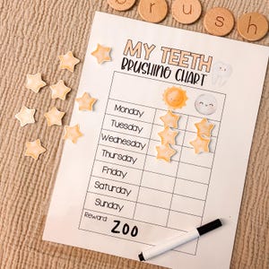 Tandenpoetsentabel, praktische vaardigheden, thuis- en voorschoolse educatieve printables, direct downloaden