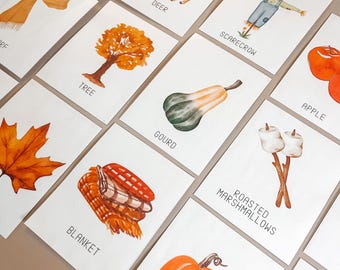 Fall Watercolor Flashcards: Uppercase Letters, Autumn Theme (Digital Download)