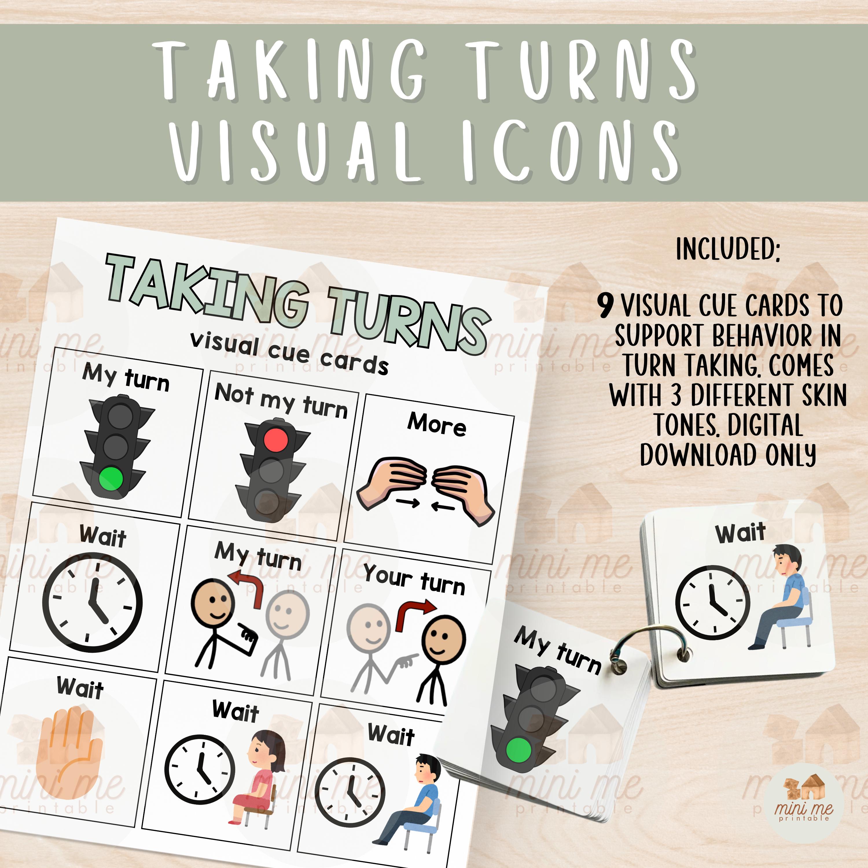 Visual Communication Cue Cards for Sharing and Turn-Taking, Behavior Support, Special Education tool, Editable Download