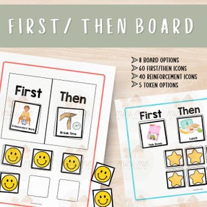 First-then-bord met tokens, visuele communicatie voor planning, versteviging en gedragsondersteuning, ABA-therapie en tool voor speciaal onderwijs