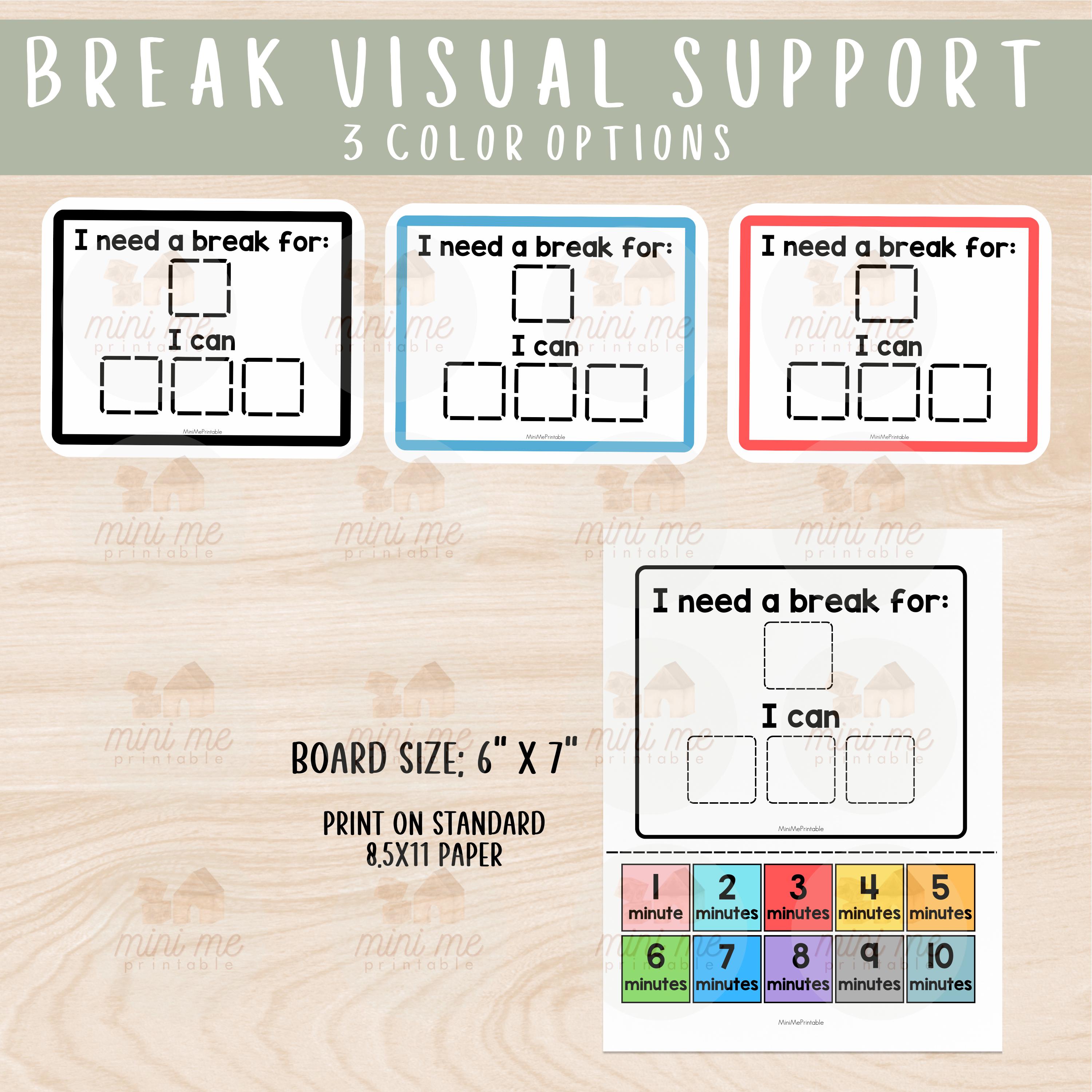 I Need a Break Visual Support Chart With Calming Strategy Icons ...