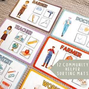 Communityhelpers sorteren, afdrukbare beroepen, werkbladen banen en beroepen, afdrukbaar montessori, kleuterschool en kleuterschool