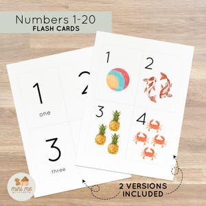 1～20の数字のカウントカード、モンテッソーリフラッシュカード、就学前カード、教育用印刷カード、即時ダウンロード