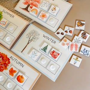 Abbina la stagione, Stagioni stampabili, Circle Time, Ordinamento delle stagioni, Tempo mattutino, Montessori stampabile, Libro di attività per bambini piccoli e asili nido
