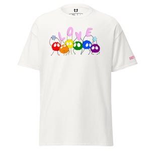 Liebe Regenbogen Pride T-Shirt | Niedliche Fuzzy-Figuren | LGBTQ+ | Affirmation T-Shirt | Equality Shirt Gay-Pride-Outfit | Queer Stützkleidung