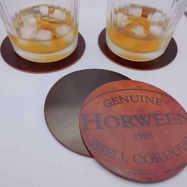 Color 8 Shell Cordovan Leather Coasters, Reversible with Optional Horween Stamp
