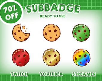 6x COOKIE SUB BADGES for Twitch  | Streaming cheer badges | Tasty cookies | Streaming badges for Twitch, YouTube, Streamer Instant Download