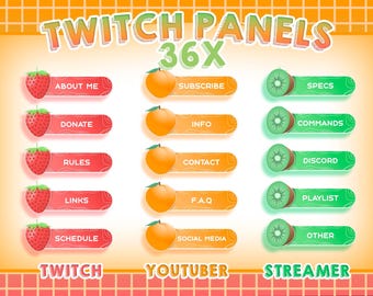 36x Kawaii Fruit Twitch Panels| Orange, Kiwi, Strawberry Panels for Twitch or YouTube Stream | Twitch Panels | Cute Fruit panels for Twitch