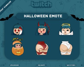 Twitch Halloween Emotes Package Chibi Girl Emotes For Streamer | 6x Ready Emote | Custom Kawaii Emote Pack | Halloween Emote