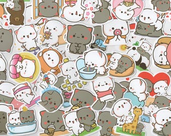 Cute Peach Cat Graffiti Waterproof Stickers - Cartoon Decals for Water Bottles, Laptops, Phones, Chibi & Gifts - Fun Personalize Accessories