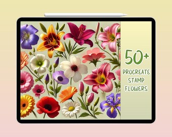 50+ stamp Procreate - Flower - Tattoo Bundle Flowers - Propagating Flower Brushes,Hand Drawn, Propagating Leaves, Botanical & Foliage stamps