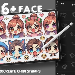 Procreate Kawaii Chibi Faces Pennelli per timbri - Emozioni anime, Occhi Manga / Pennelli per timbri Chibi - Emote Cute Character Maker Eye Guides Cartoon