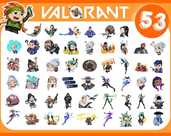53 digitale stickers met Valorant-thema | Geanimeerde emotes voor YouTube, Twitch, Discord en Kick | Direct downloaden