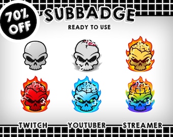 70% OFF! Skull Sub Badges | Ready to Use | High-Quality PNG Files | Perfect for Twitch, YouTube, and Streaming Platforms