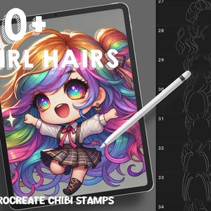 50 Unique Chibi Hair Stamps for Procreate – Anime Girl & Manga Character Brushes | Kawaii Hairstyles for Your Art Projects