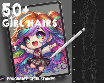 50 Unique Chibi Hair Stamps for Procreate – Anime Girl & Manga Character Brushes | Kawaii Hairstyles for Your Art Projects