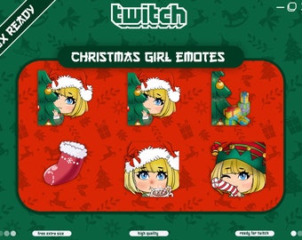 Christmas Girl Pack! 6 Emotes for Twitch, Discord, Youtube |  Christmas emotes for streamers | Twitch Christmas girl | kawaii chibi girl