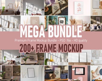 200+ Frames Mockup PSD Bundle Set, Wall Mockup Frame, Mega Bundle Frames Mockup Gallery Frame Set, Interior Art Print Mockup Psd Photopea