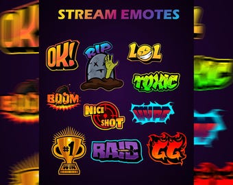 10 x Twitch Text Emote, Twitch Emotes, Discord Emote, GG Emote, Sub Emote, Hello Emote, Hype Emote, Emote Pack, Twitch, 10 Designs