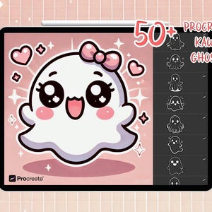 50 sellos de fantasmas kawaii de Halloween para Procreate / Pinceles para Procreate / Sellos de fantasmas chibi para Procreate / Sellos de plantas fantasmas adorables / Pinceles para Halloween