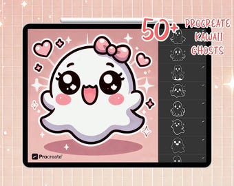 50 Halloween Procreate Kawaii Ghost Stamps | Procreate Brushes | Ghost Stamps Chibi Procreate | Cute Ghost Plant Stamps | Halloween Brushes