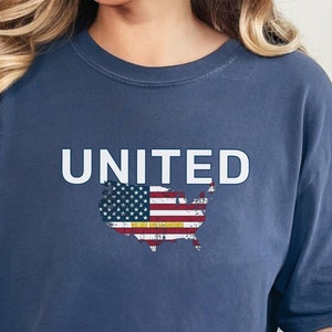 UNITED T-Shirt, United USA tshirt, America Patriotic Shirt, USA Flag Design with America Outline, Golden Age of America Tee Gift, Usa gift