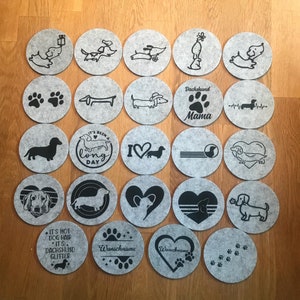 Dackel Filzuntersetzer / Glasuntersetzer aus Filz / Platzkarten / Dackel Geschenk, Dackel personalisiert, Hund personalisiert