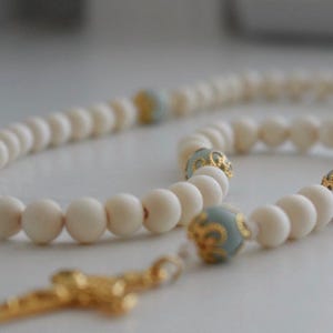 Miraculous Medal Rosary white and blue beads | Catholic Rosary