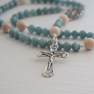 Miraculous Medal Rosary blue gemstone beads | Catholic Rosary