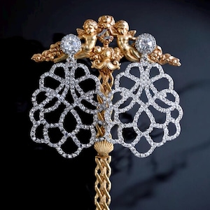 Kenneth Jay Lane Rhodium Plated Web Style Crystal Clip Earrings