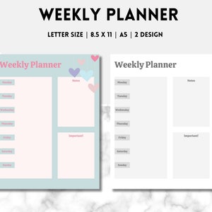 Printable Weekly Planner: To-Do List, Schedule (8.5 x 11 in) (Digital Download)