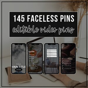 145 Editable Video Pin Templates  | Pinterest Marketing | Faceless Pins | Faceless video | Faceless Marketing for Pinterest | Canva Template