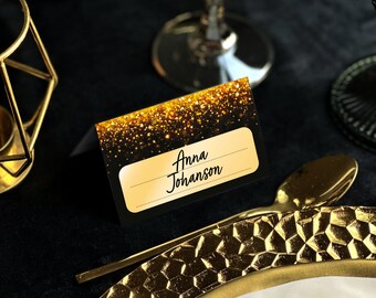 Blank Black Place Card with Gold Dots, Tent Name Cards, Birthday Party, Wedding, All Ocassion, 85x55mm