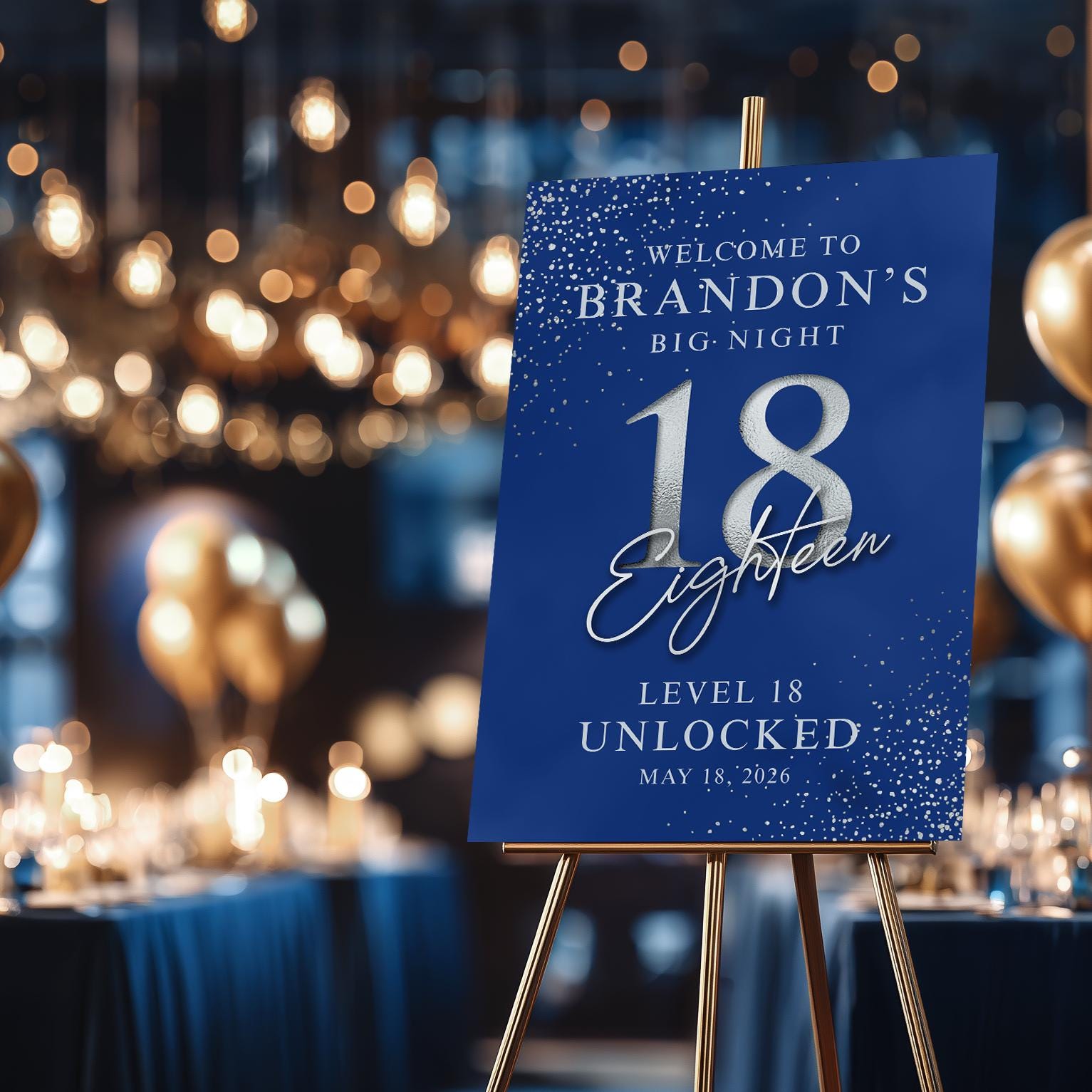 18th Birthday Welcome Sign Template | Blue and Silver Decor (editable ...
