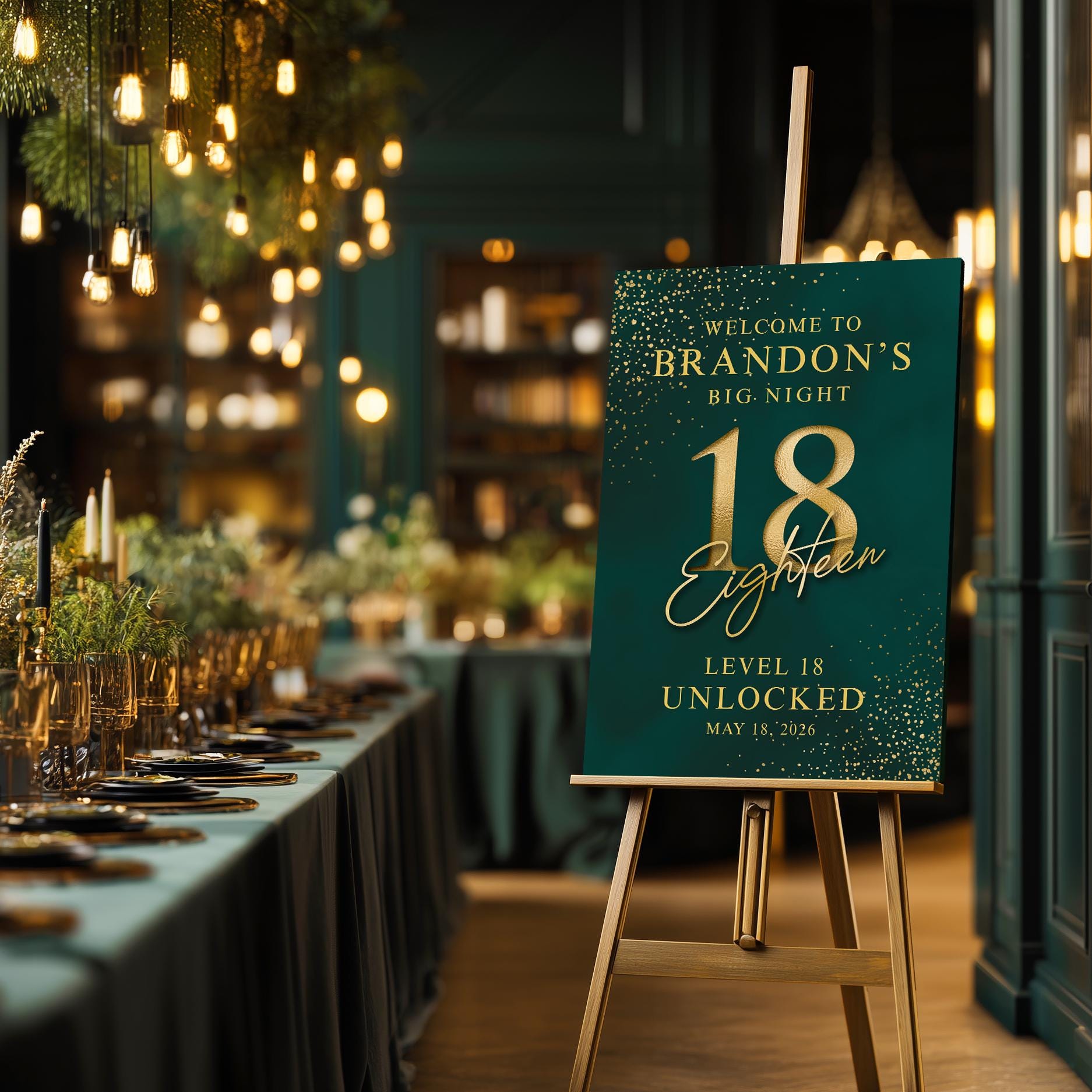 18th Birthday Welcome Sign Template | Green and Gold Decor | 6 Popular ...