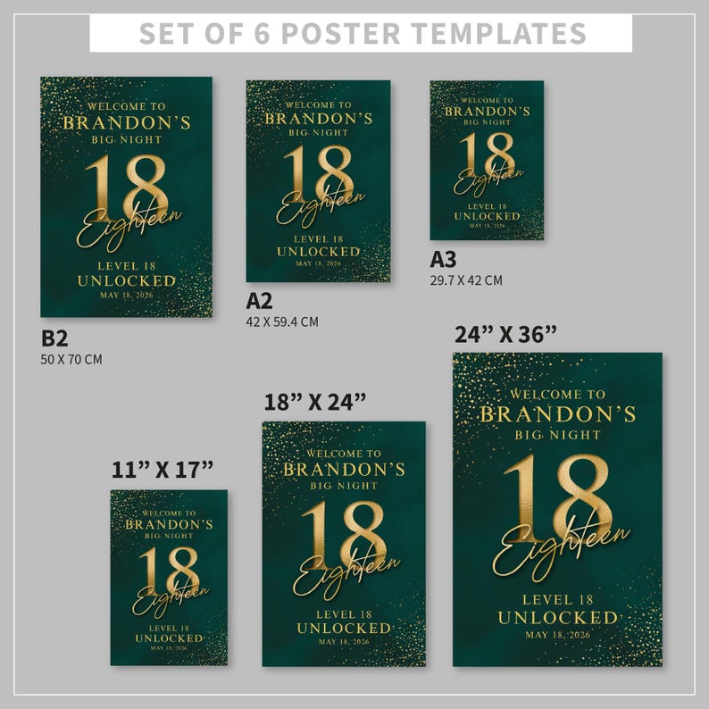 18th Birthday Welcome Sign Template | Green and Gold Decor | 6 Popular ...
