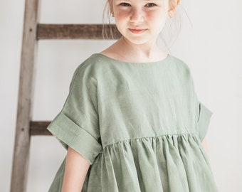 Sage green girl dress, Summer baby dress, Flower girl dress toddler, Birthday dress, Party girls dress Natural girl dress Boho toddler dress