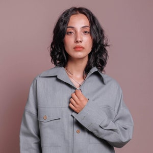 Casual linen jacket, Women blazer, Spring womens clothing, Women linen jacket square collar, Hand made clothing, Her jacket, Sun clothing