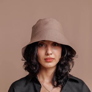 Taupe Linen sun hat for women, Handmade summer panama, Linen Beach Panama hat, Summer Linen bucket hat, Women's sun hat, Gift for woman, wide brim sun hat